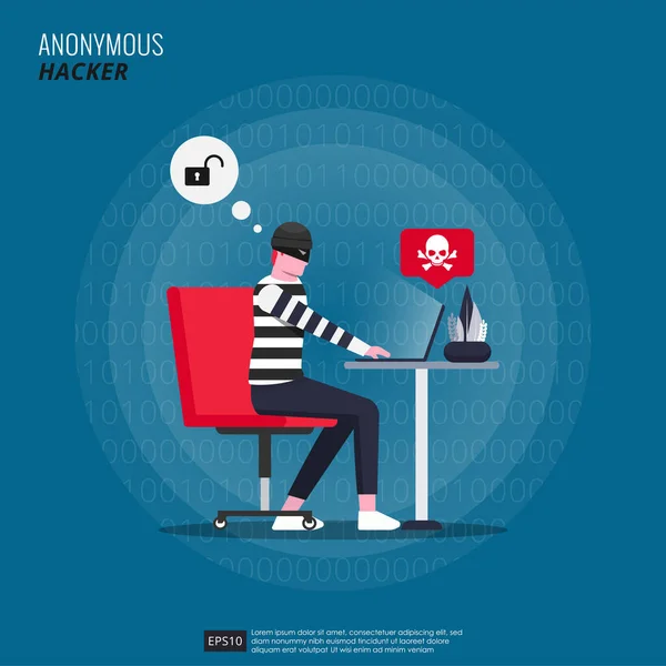 Anonymous Hacker Activity Concept Man Mask Character Design Doing Cyber — Stok Vektör