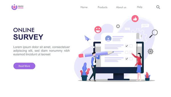Online Survey Concept Characters Can Use Landing Page Template Web — Stock vektor