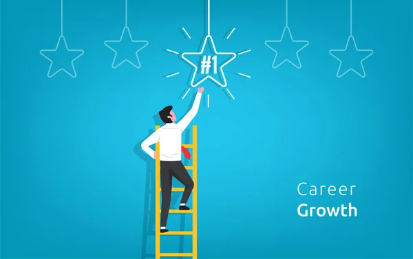 Career Growth Business Design Concept Businessman Character Walking Staircase Star — Διανυσματικό Αρχείο