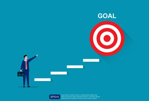 Businessman Character Aiming Goal Target Illustration Stair Success Target Business — Stock vektor