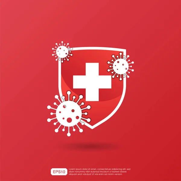 Health Cross Concept Shield Protection Virus Disease Symbol Vector Illustration — ストックベクタ