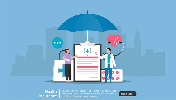 Health Insurance Landing Page Concept Medical Report Contract Vector Patient — Stok Vektör