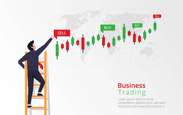 Businessman Climbing Ladder Aim View Analyze Bar Chart Investment Buy — Stock vektor