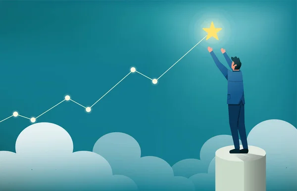 Businessman Standing Reach Our Stars Vector Illustration Business Career Goal — Διανυσματικό Αρχείο