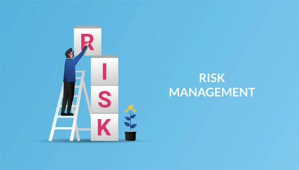 Businessman Playing Tower Game Symbol Risk Management Concept Vector Illustration — Stok Vektör