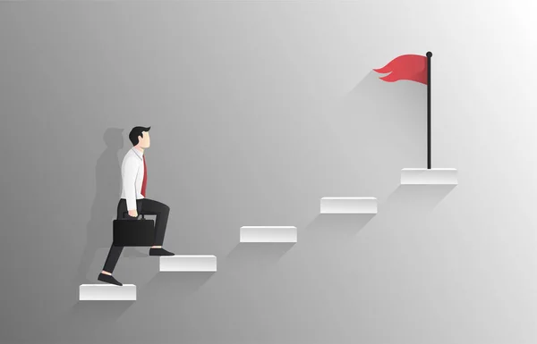 Businessman Walking Stair Red Flag Top Concept Business Symbol Vector — Διανυσματικό Αρχείο