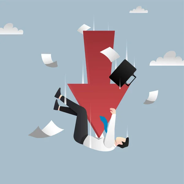 Bankruptcy Concept Downfall Red Arrow Symbol Businessman Falling Vector Illustration — Stock vektor