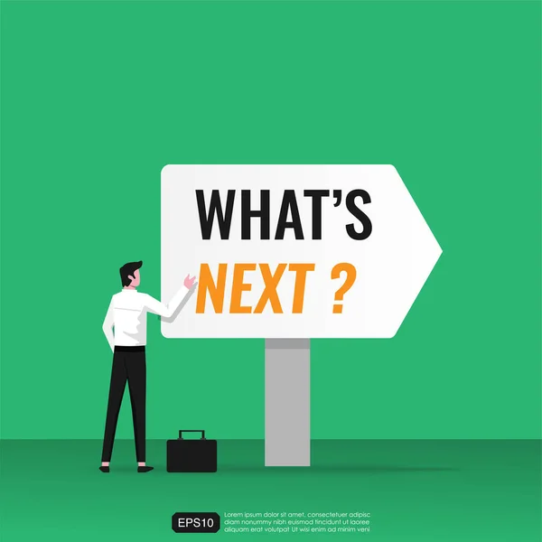 Businessman Character What Next Text Billboard Concept Strategy Vision Business — Stok Vektör