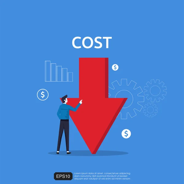 Cost Reduction Concept Businessman Character Arrow Symbol Vector Illustration — Stok Vektör