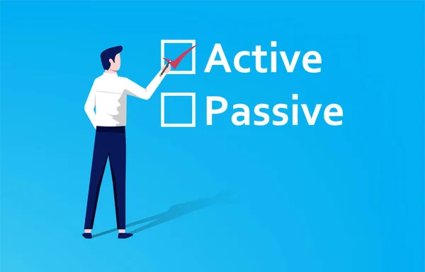 Active Passive Choice Businessman Fill Check Mark Active Text Rather — Stok Vektör