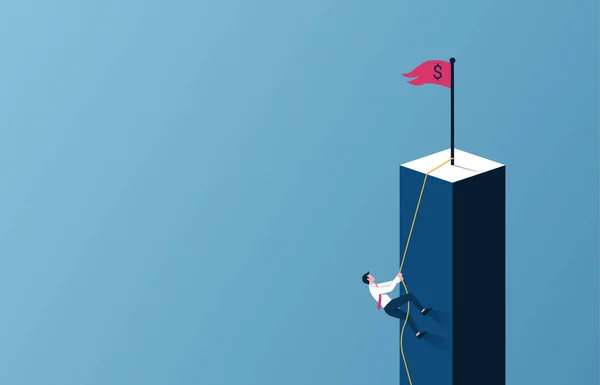 Business Target Career Growth Concept Businessman Climbing Cliff Rope Symbol — ストックベクタ