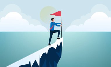 Başarı işadamı dağ vektörü illüstrasyonunun üstünde.