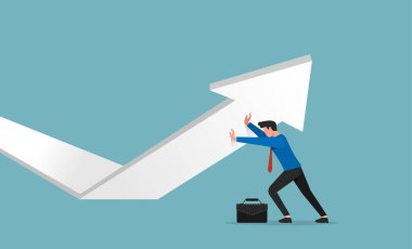 İşadamı ok resimlerini basıyor. İş büyümesi kavramı.