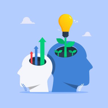 İnsan kafa sembolü illüstrasyonlu zihniyet gelişimi kavramı.