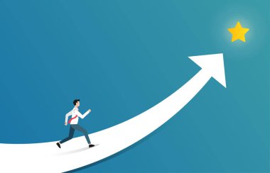 İş adamı yıldız vektör çizimine uzanıyor. İş ve kariyer büyümesinde başarı sembolü.