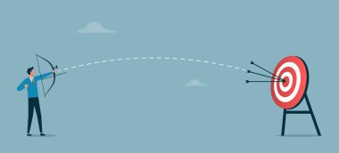 İşadamı hedefi başarıyla vurdu. Başarıyı, hat-trick 'i, doğruluğu, hedefi, başarıyı, mükemmelliği ve başarıyı simgeliyor..