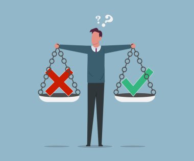 İkili kararları tasvir eden görsel temsiller, evet için yeşil işaretler ve hayır için kırmızı işaretler, anlaşmayı sembolize eden onay, reddedilme, sınavlar, anketler, uygulamalar veya iş kavramları için karar verme süreci.