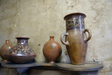 Handcrafted traditional pottery vessels at the Tianguez Cultural Center, Plaza de San Francisco, Quito, Ecuador