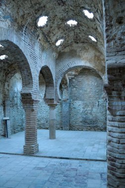 Columns and ceiling with star shaped vents, Arab Baths, Ronda, Malaga, Andalusia, Spain