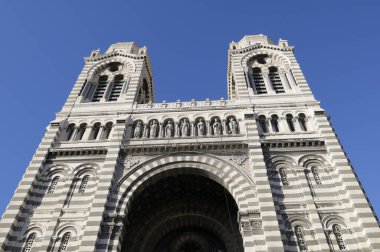 Ornate carvings and tile work above the entrance door, Marseille, Bouches-du-Rhone, Provence-Alpes-Cote d'Azur, France