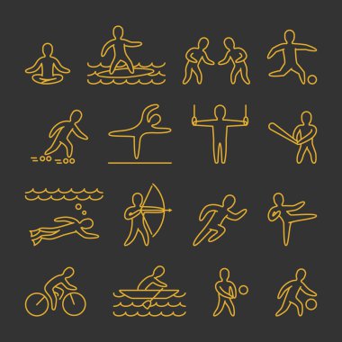 Çizgi vektör şekilleri sporcular. Simge ve popüler spor için simgeler