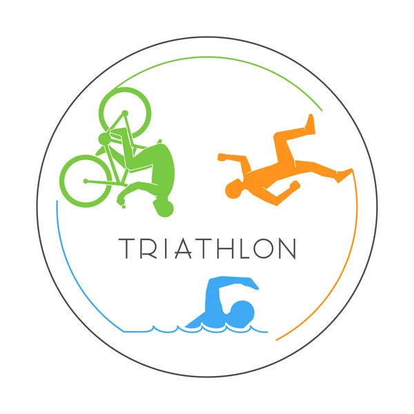 Línea vectorial logo triatlón y figuras triatletas . — Vector de stock