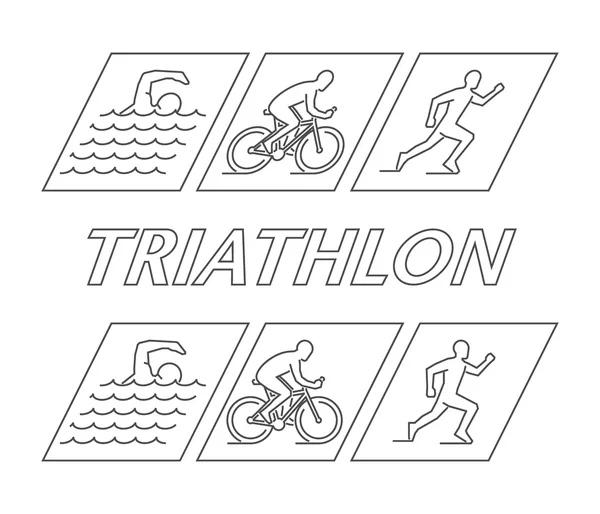 Lijn logo triatlon. Vector cijfers triathleten. — Stockvector