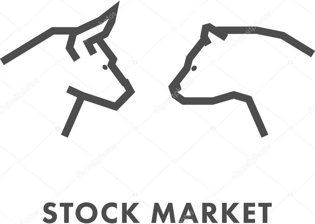Line design concept for stock market. Vector silhouette figures bull and bear. Linear stock logo and symbol.