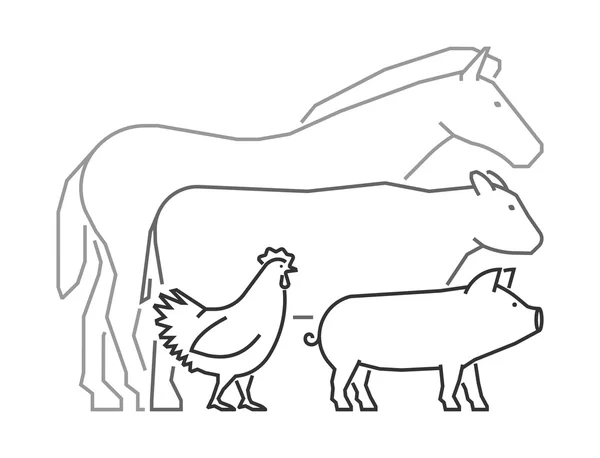 Linear logo for farmers market. Outline farm animals. — Stock Vector