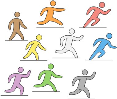 Koşucuların çizgi siluetleri. Rakamlar sporcular çalışan.