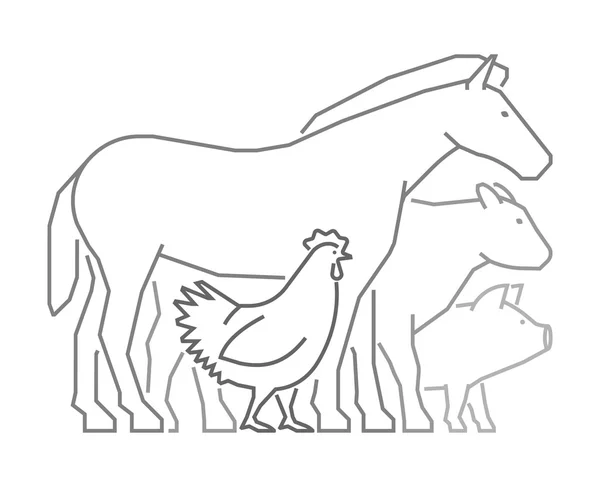 Logotipo de línea para el mercado agrícola. Esquema vectorial animales de granja . — Archivo Imágenes Vectoriales