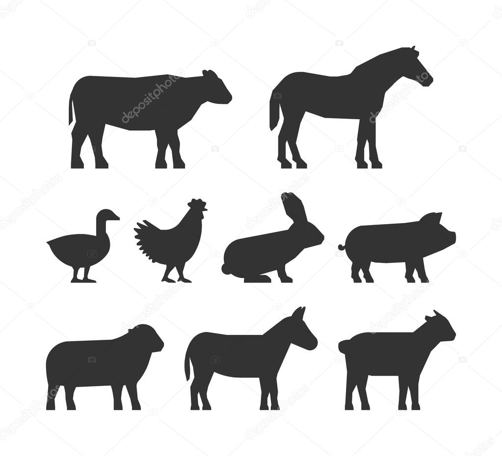 Vector set of figures of farm animals.