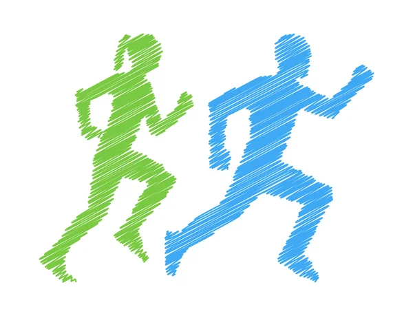 Shaded silhouettes runners. Pencil silhouettes athletes — Stock Vector