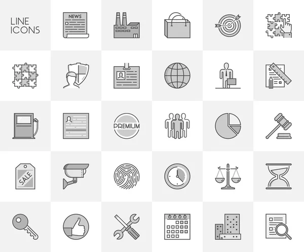 Vector line set of icons for safety, planning and team. — Stock Vector