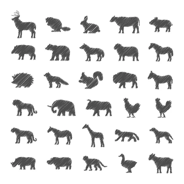 Vector set of domestic animals and wild animals. — Stock Vector