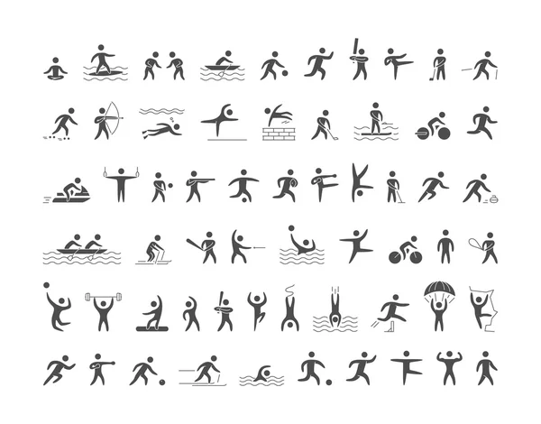 Black sports icons set. Vector figures athletes.
