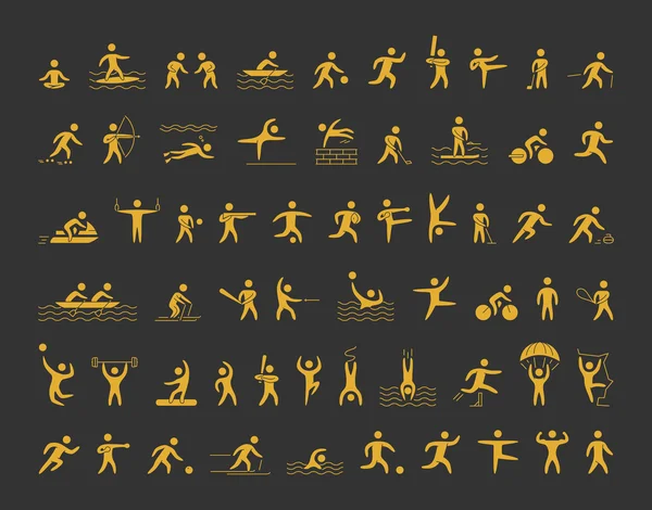 Conjunto de iconos deportivos vectoriales. Oro formas atletas . — Vector de stock