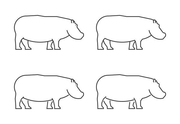 Vector outline hippo. Line silhouette hippopotamus. — Stock Vector