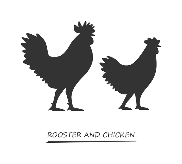 黒のベクトル シルエット鶏およびオンドリ. — ストックベクタ