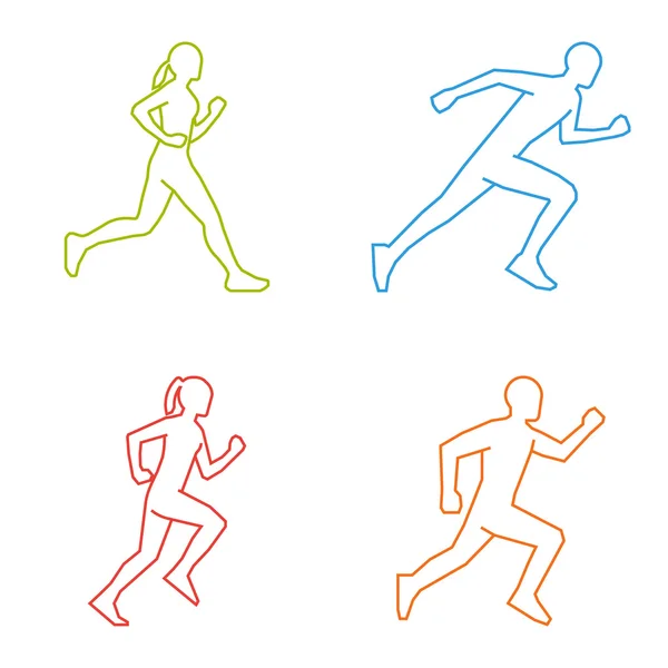 Esboza siluetas de corredores. Línea vector figuras maratonista . — Archivo Imágenes Vectoriales