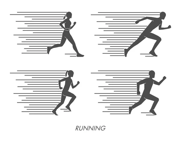 Silhouette piatte di corridori. Maratoneta figure nere . — Vettoriale Stock