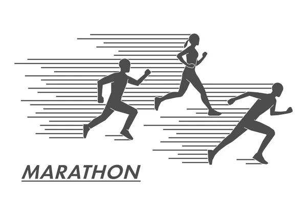 Vector silhouettes marathoners. Siyah rakamlar maraton koşucu. — Stok Vektör