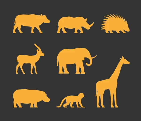 Vector gold set of silhouettes african animals. — Stock Vector