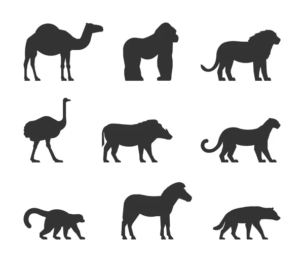 Vector black set of silhouettes african animals. — Stock Vector