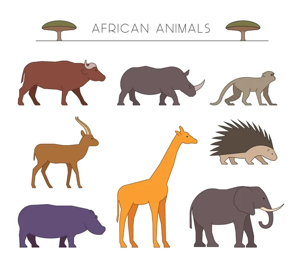 Szerkezeti afrikai állatok. Lineáris afrikai állatok. — Stock Vector