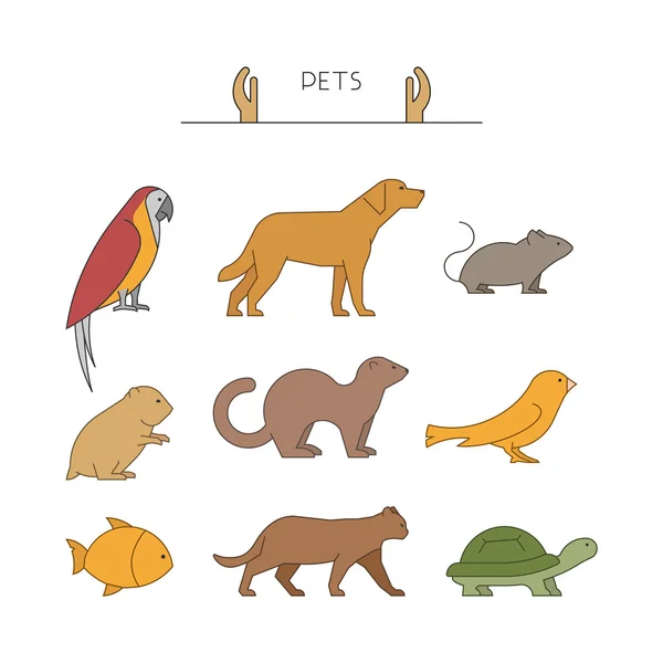 Outline set of pets. Line group of pets. — Stock Vector