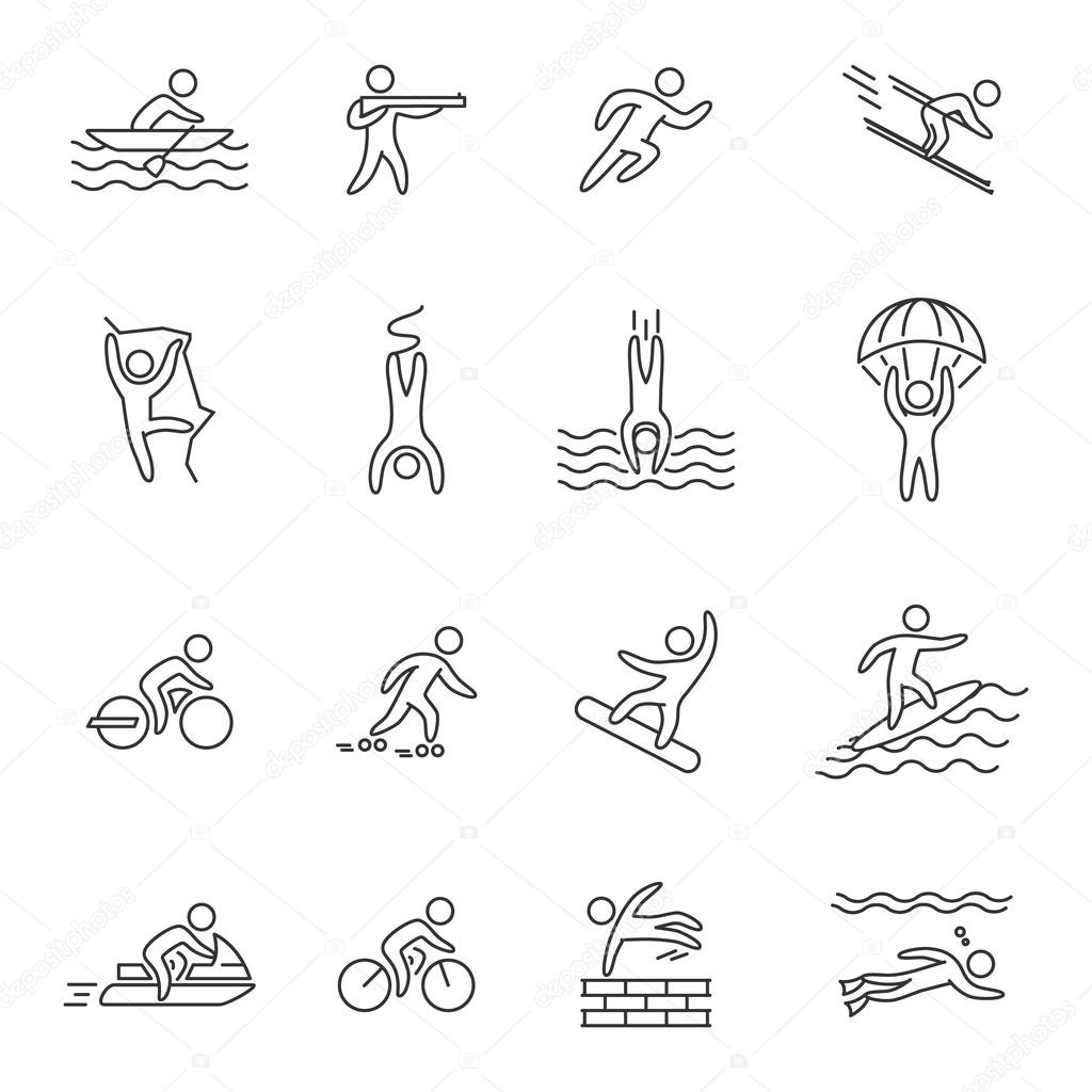 Outline icons for extreme sports.