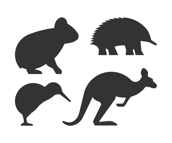 Vector set silhouetten Australische dieren. — Stockvector