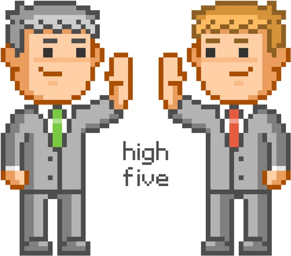 Pixel people and friendly high five. — Stock Vector