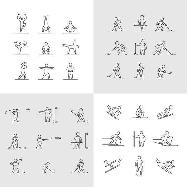 Icono yoga, hockey, golf y esquí . — Archivo Imágenes Vectoriales